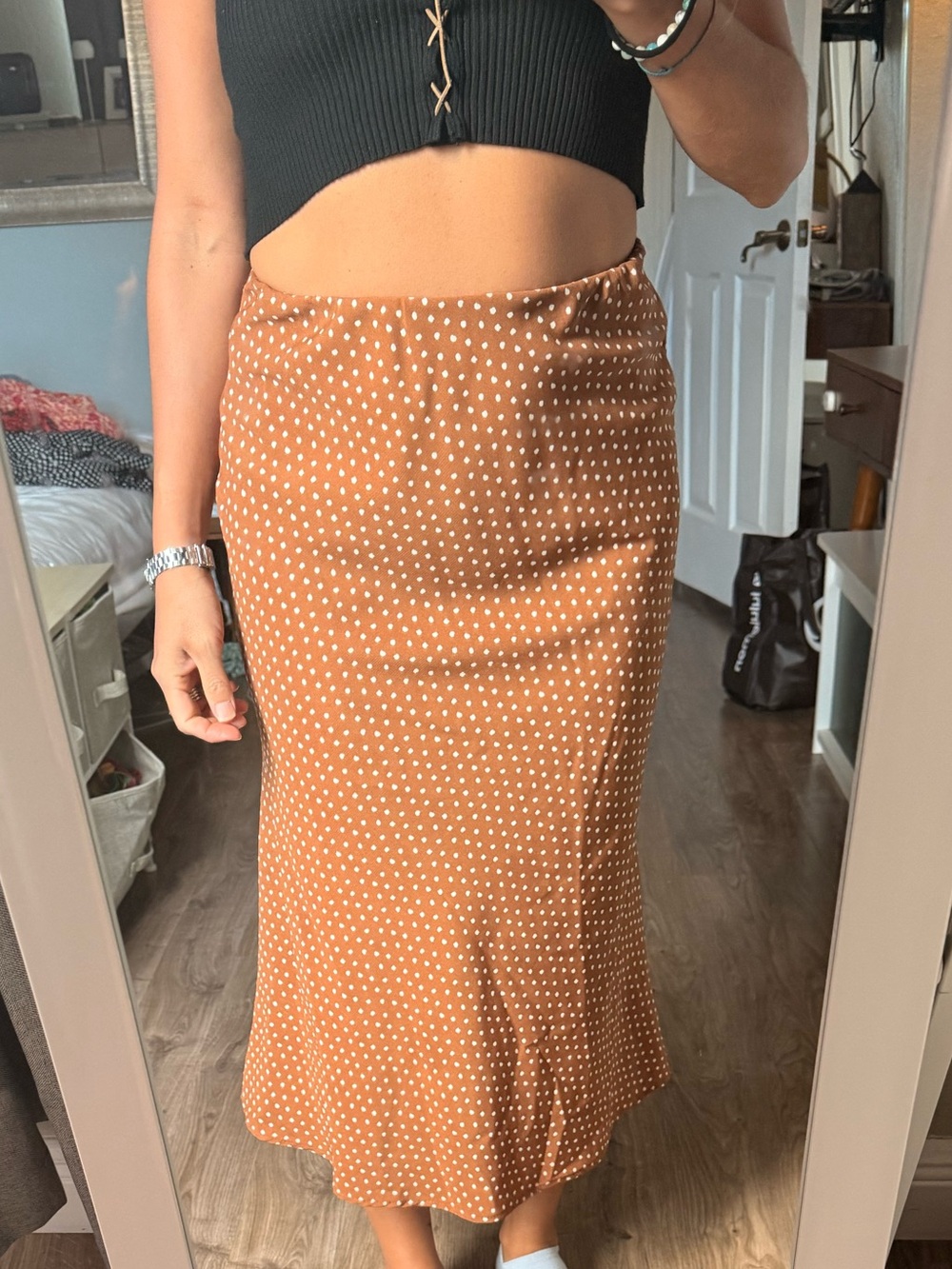 audrey Rust Brown Polka Dot Midi Skirt